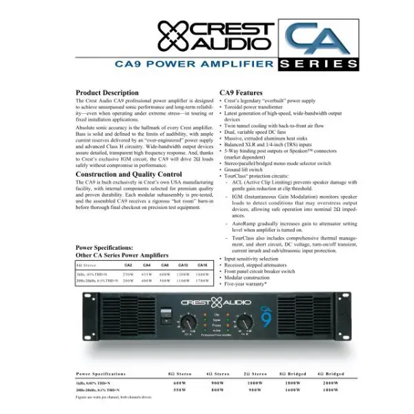 Crest Audio CA9 Power Amplifier - Best Price