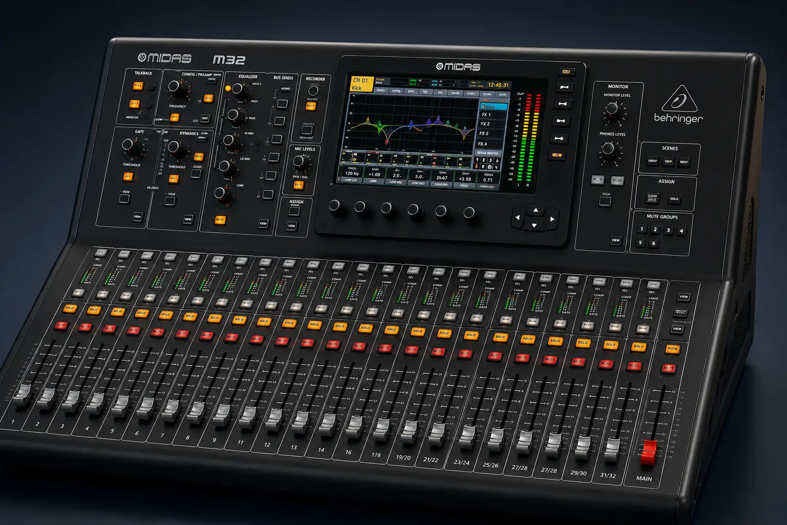 Behringer Midas M32 Digital Mixer – Professional Digital Console for Churches, Live Sound and Studio Recording 12 Midas M32 audio mixer