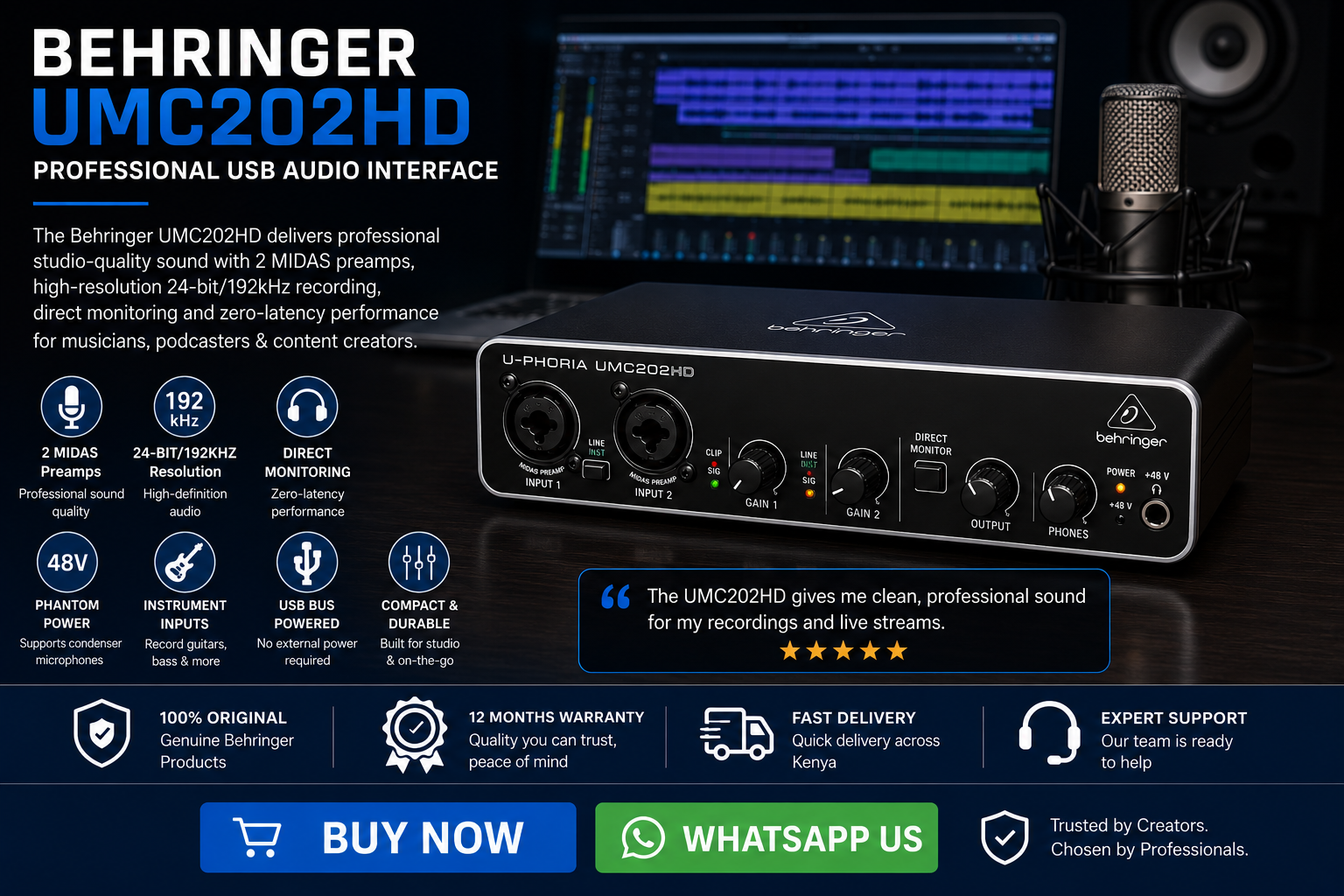 Behringer UMC202HD Price in Kenya – Professional 2-Channel USB Audio Interface for Recording 6 Behringer UMC202HD Price in Kenya