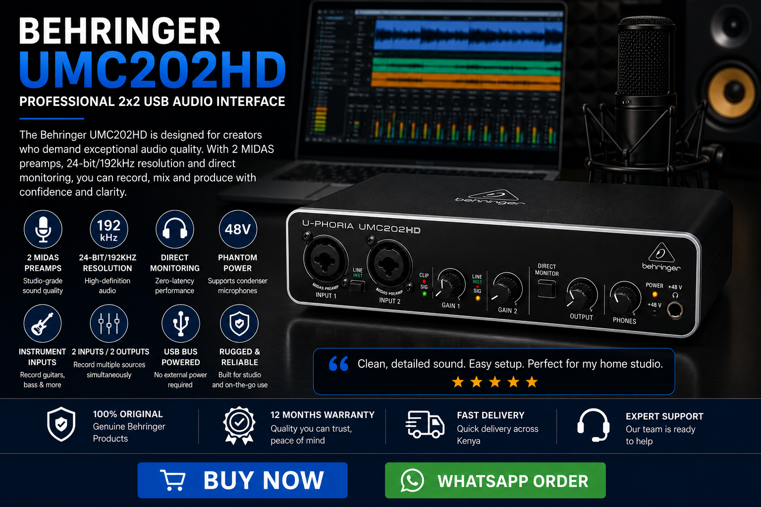 Why the Behringer UMC202HD Is a Smart Upgrade for Home Studios and Content Creators in Kenya 7 Behringer UMC202HD USB Audio Interface Kenya