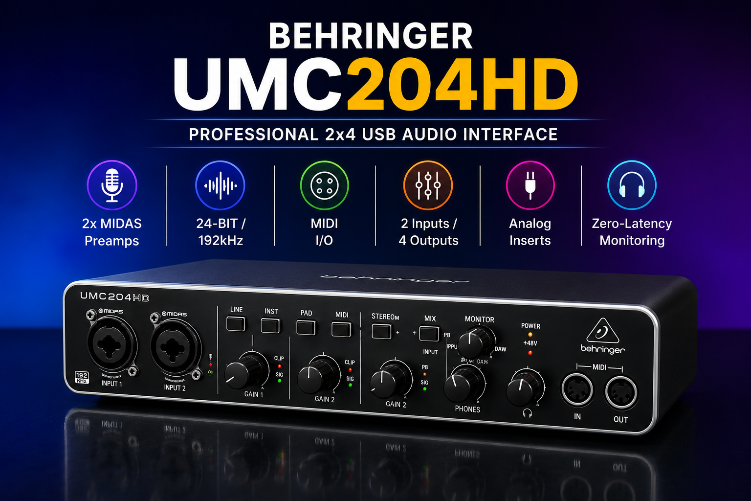 Behringer UMC204HD Price in Kenya – Professional 2x4 USB Audio Interface for Recording 7 Behringer UMC204HD USB Audio Interface Kenya