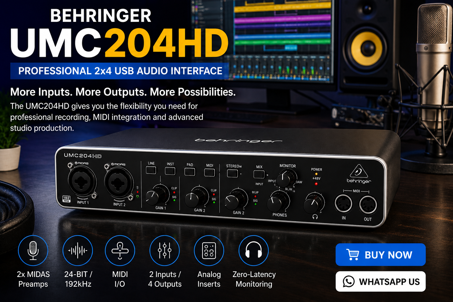Behringer UMC204HD Price in Kenya – Professional 2x4 USB Audio Interface for Recording 9 Buy Behringer UMC204HD Kenya