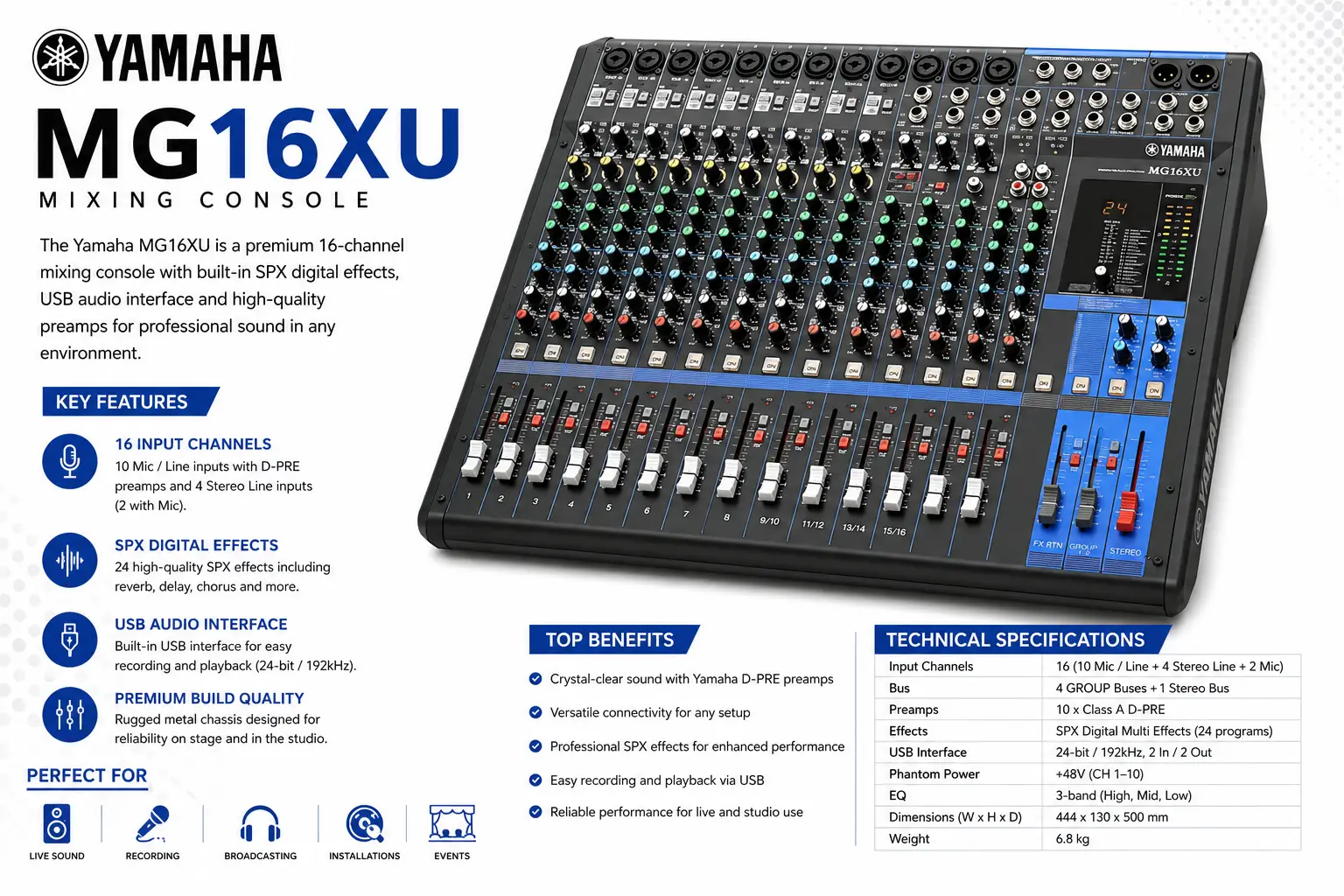 Top Benefits of Using the Yamaha MG16XU Mixer for Live Sound and Recording 10 Yamaha MG16XU Mixer