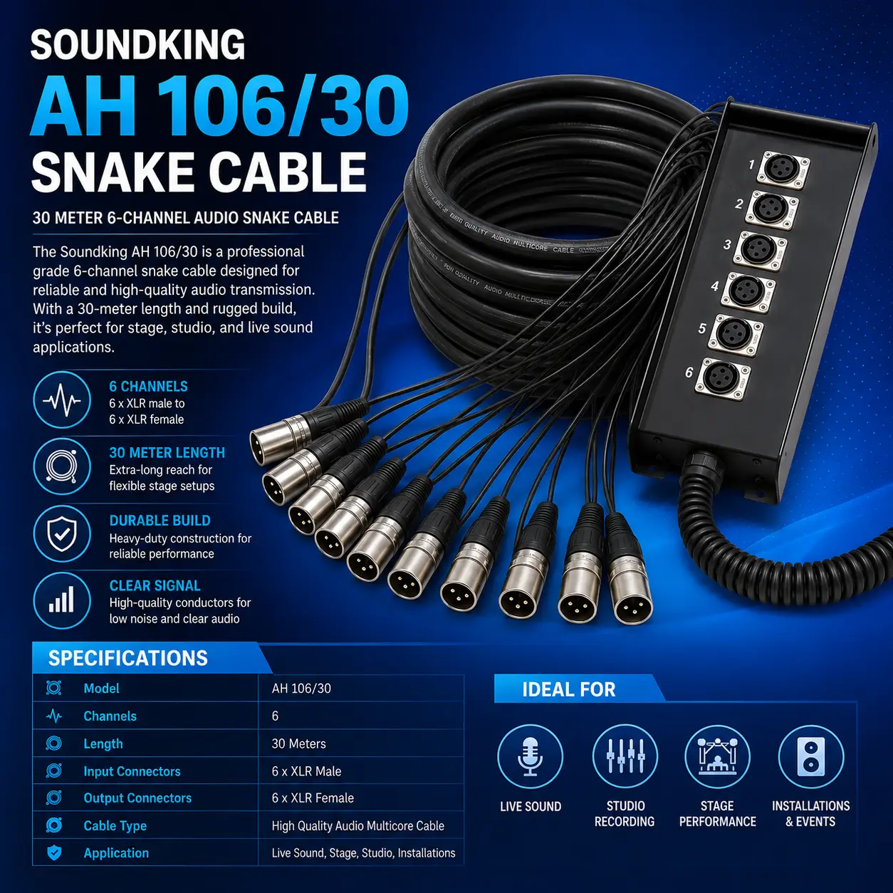 Soundking AH 106/30 Snake Cable – Professional 30m Multicore Cable for Live Sound, Churches and Events 8 Soundking AH 106/30 Snake Cable