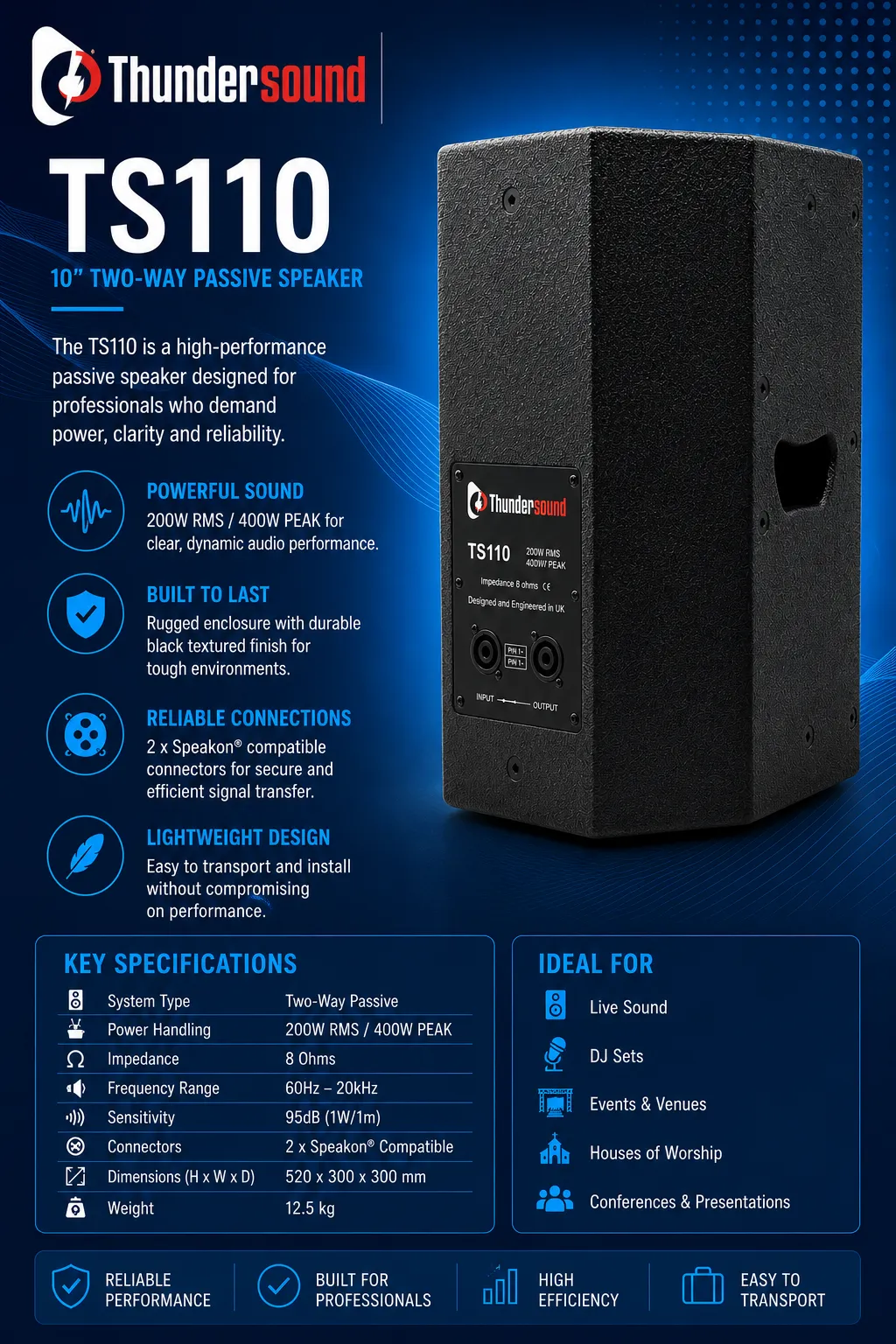 Thunder Sound TS110 2-Way Full-Range Loudspeaker System – Compact 10-Inch Speaker for Churches, Halls and Conferences 8 Thunder Sound TS110 2 Way Full Range Loudspeaker System