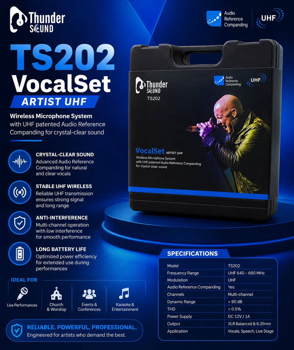Thunder Sound TS202 Vocalset Artist UHF – Wireless Microphone for Worship, Vocals and Event Hosting 8 Thunder Sound TS202 Vocalset Artist UHF microphone system