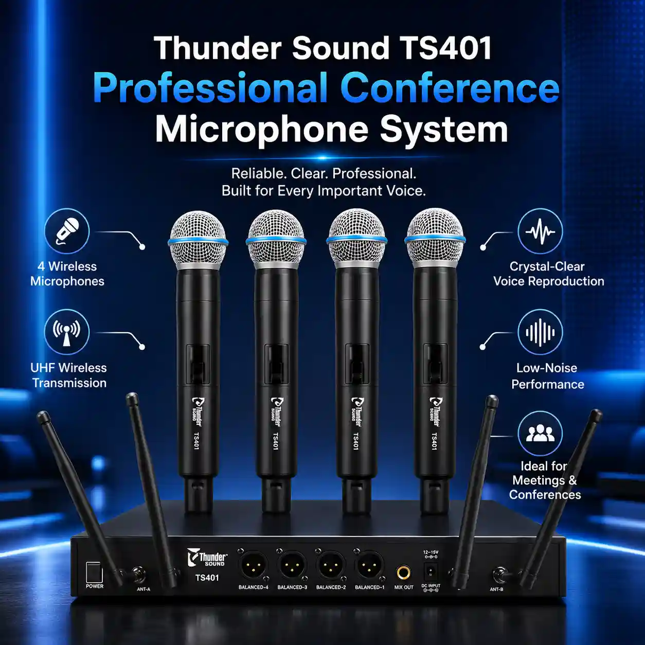 Thunder Sound TS401 Professional Conference Microphone System – Clear UHF Wireless Meeting Audio for Boardrooms and Churches 10 Thunder Sound TS401 Professional Conference Microphone System